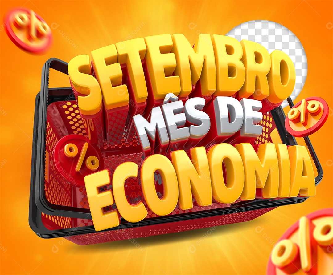 Setembro Mês de Economia  Selo 3D Dourado Vermelho para Composição PSD