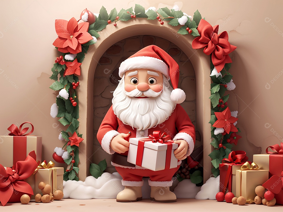 Ilustração Papai Noel com presentes