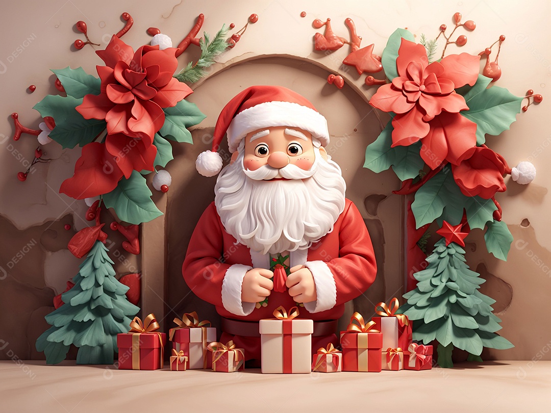 Ilustração Papai Noel com presentes