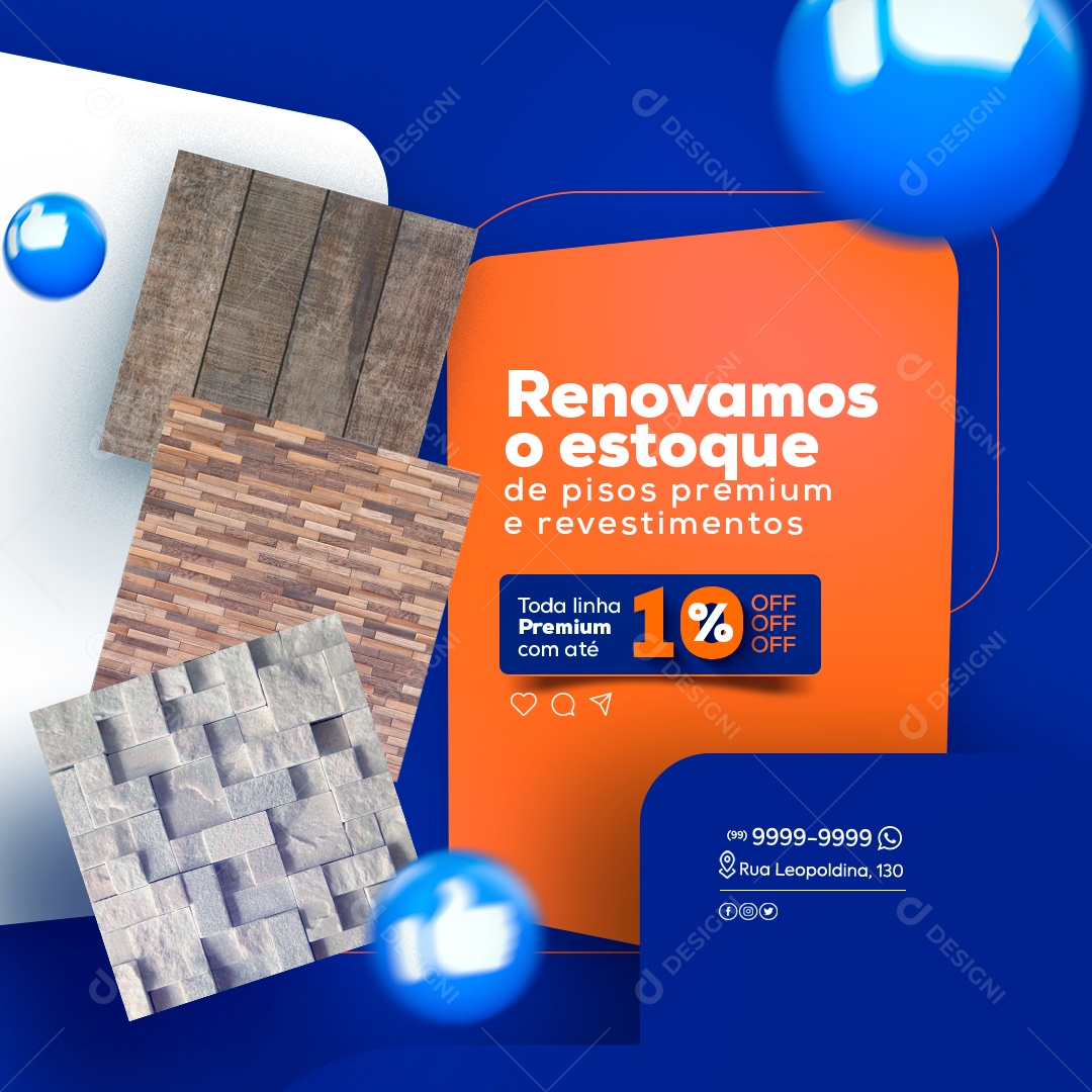 Loja de Pisos Renovamos o Estoque de Pisos Premium e Revestimentos Toda Linha Premium com Até 10% Off Social Media PSD Editável