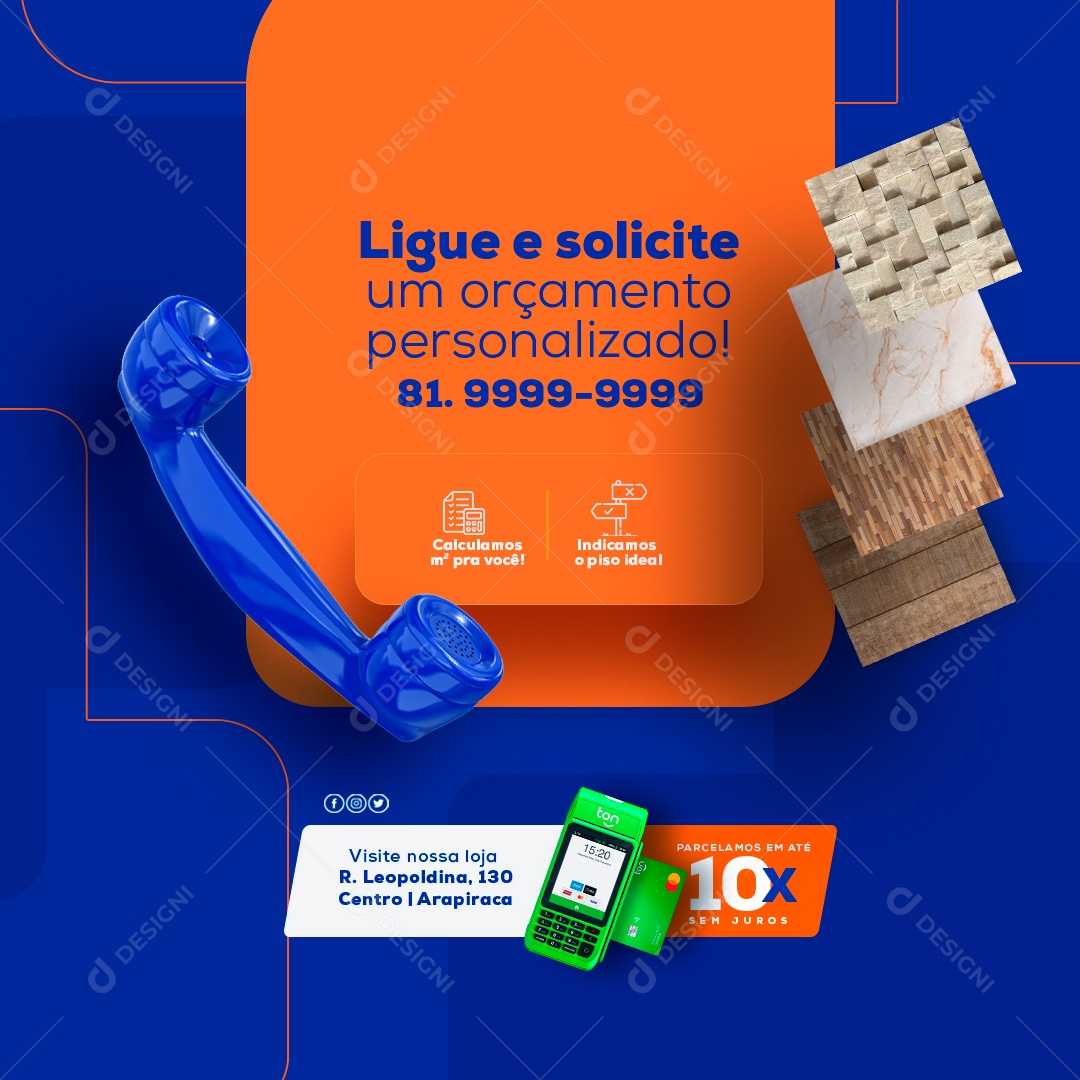 Loja de Pisos Ligue e Solicite um Orçamento Personalizado Social Media PSD Editável