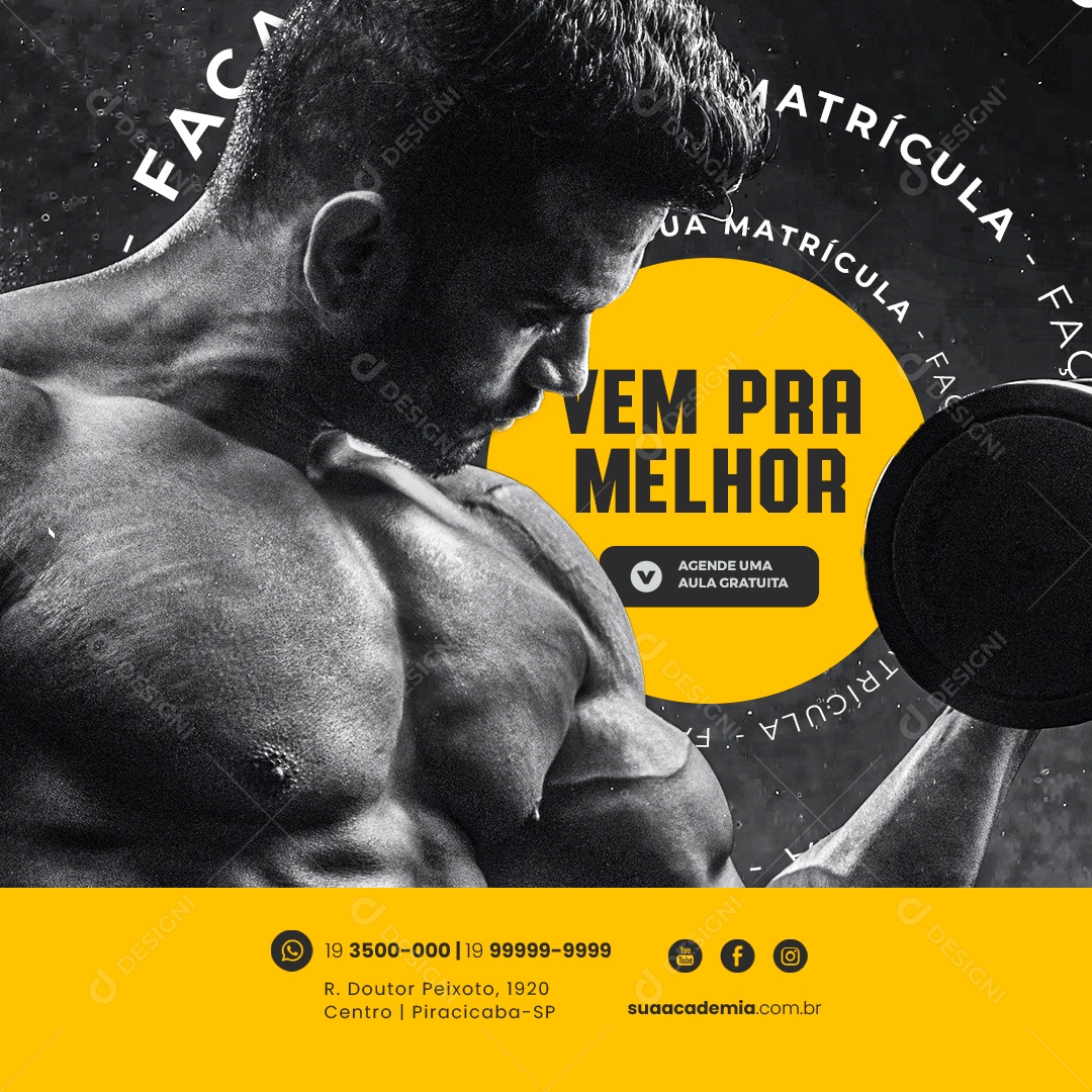 Academia Vem pra Melhor Agende uma Aula Gratuita Social Media PSD Editável