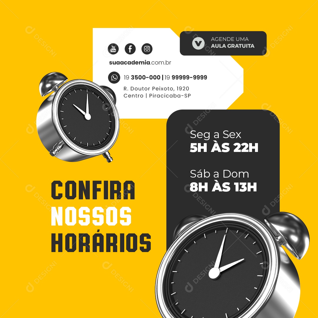 Academia Confira Nossos Horários Social Media PSD Editável