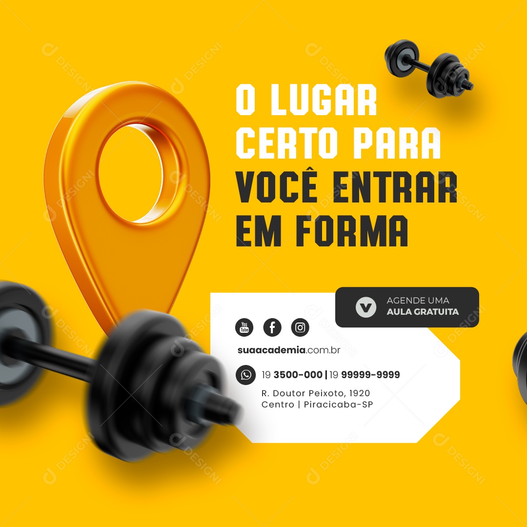 Academia O Lugar Certo para Você Entrar em Forma Social Media PSD Editável