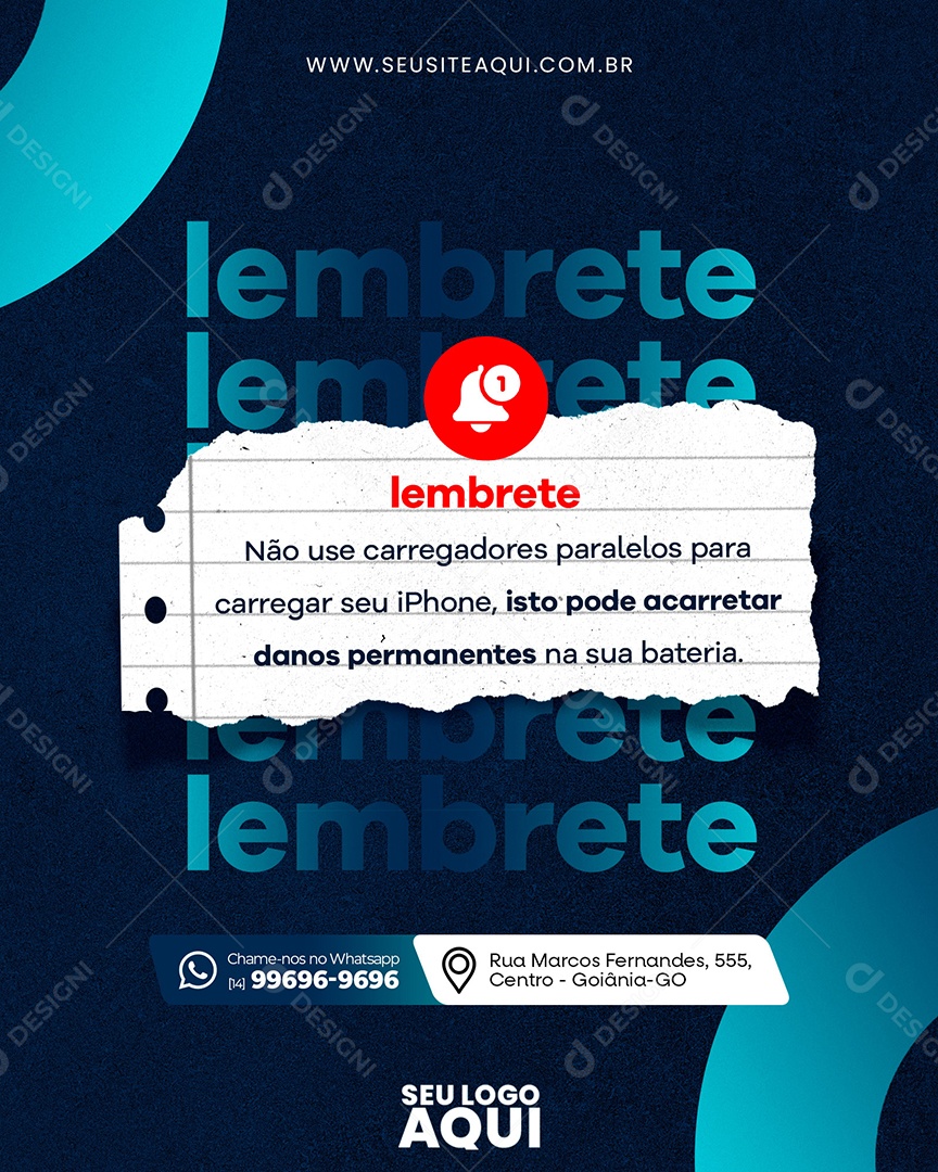 Social Media Lembrete Não Use Carregadores Paralelos PSD Editável