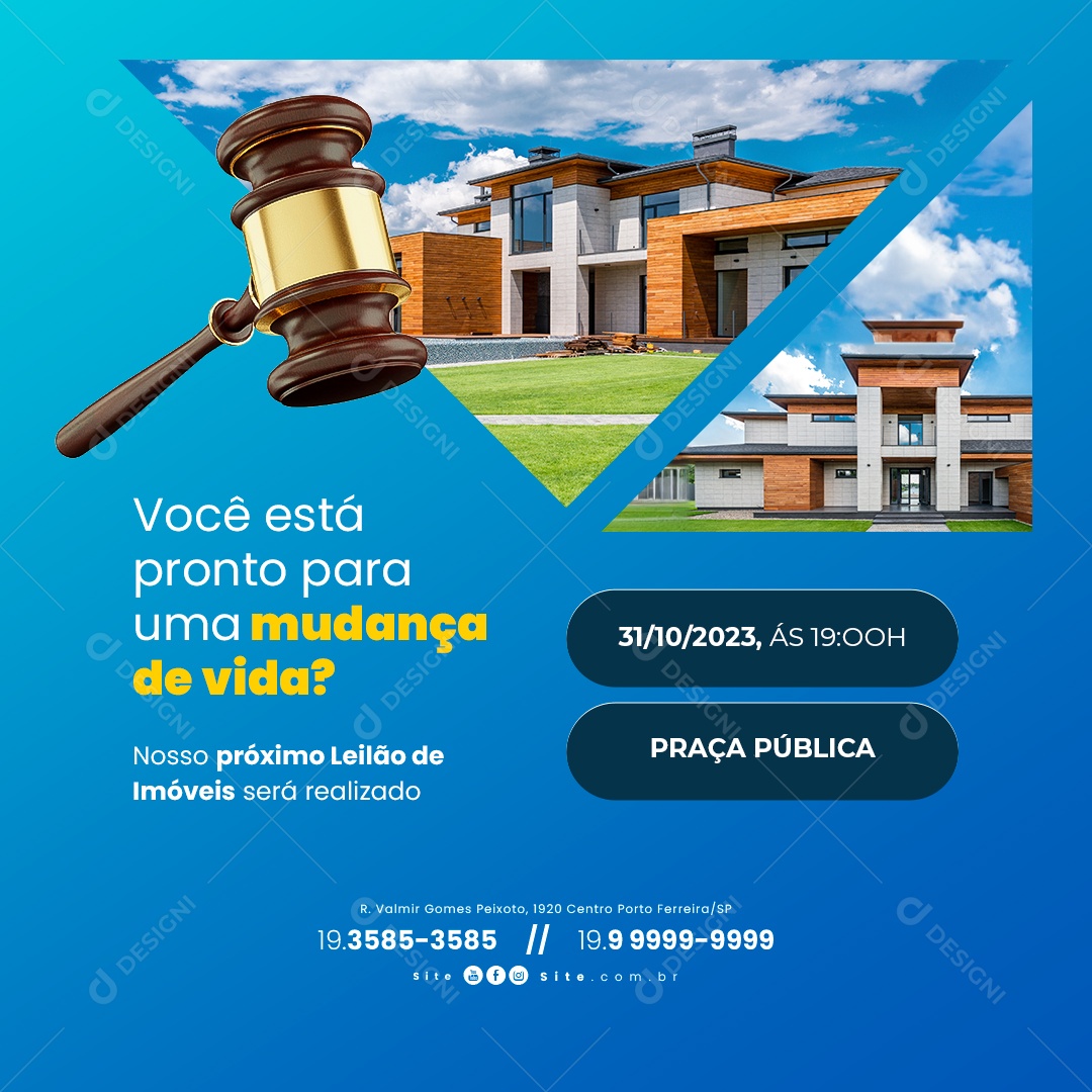 Leilão de Imóveis Você Está Pronto para uma Mudança de Vida Social Media PSD Editável