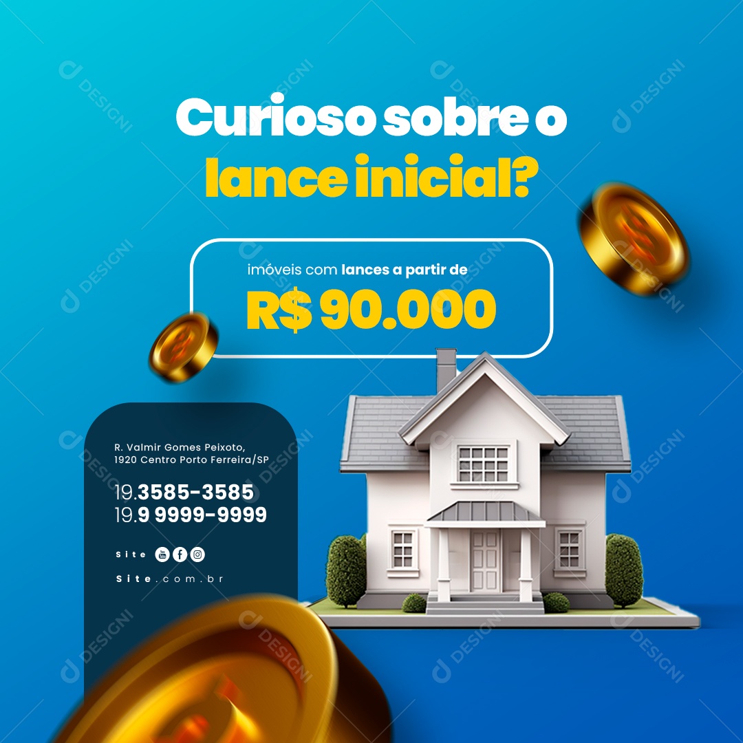 Leilão de Imóveis Curioso sobre o Lance Inicial Social Media PSD Editável