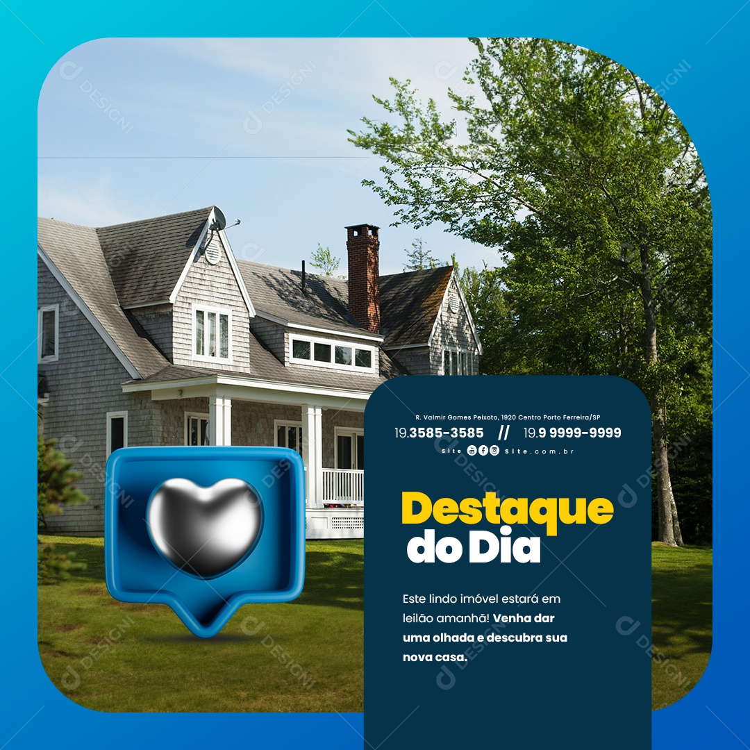 Leilão de Imóveis Destaque do Dia Social Media PSD Editável