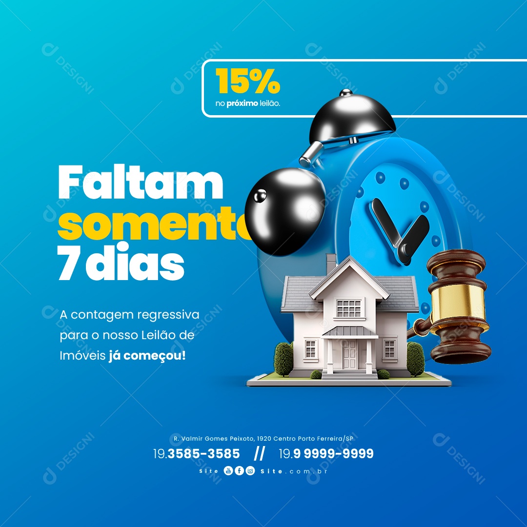 Leilão de Imóveis Faltam Somente 7 Dias Social Media PSD Editável
