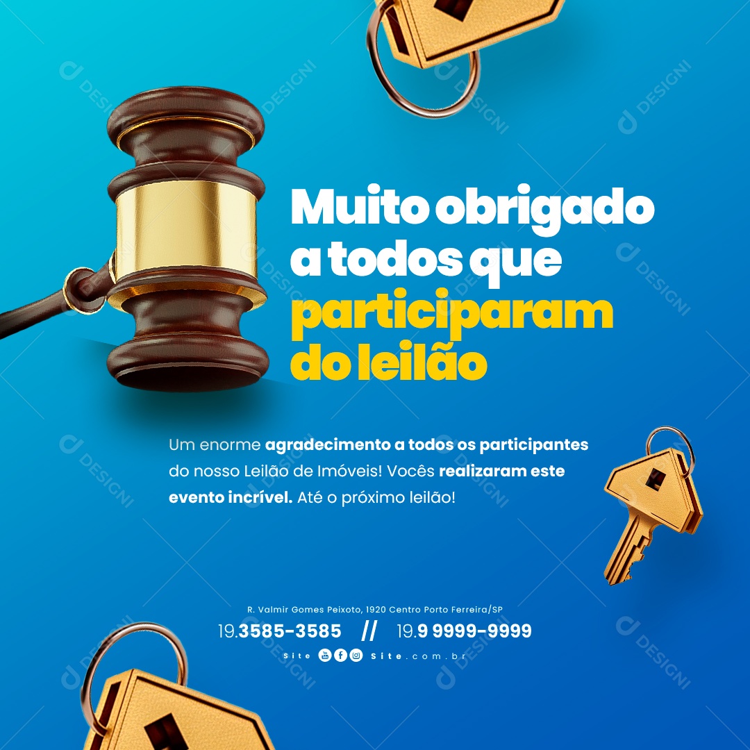 Leilão de Imóveis Muito Obrigado a Todos que Participaram do Leilão Social Media PSD Editável