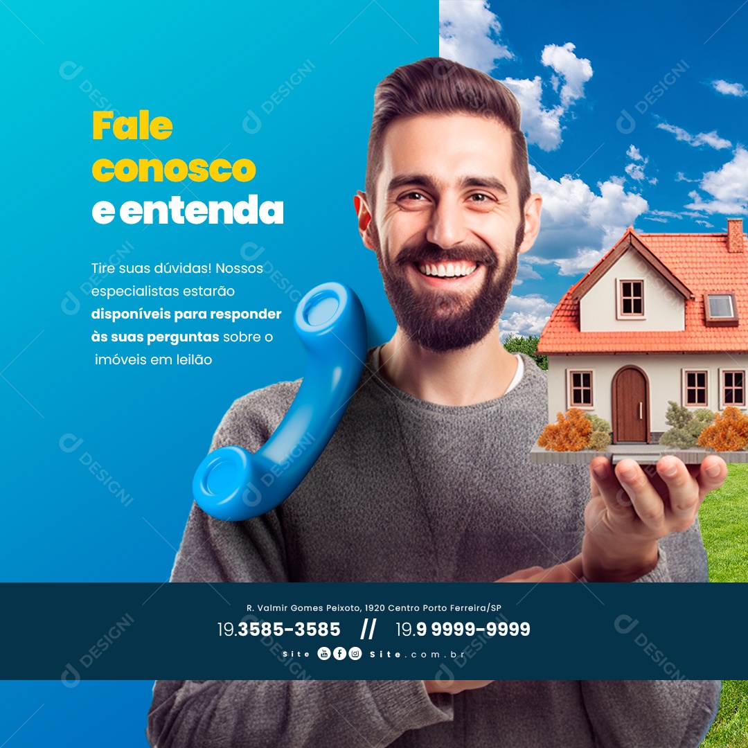 Leilão de Imóveis Fale Conosco e Entenda Social Media PSD Editável
