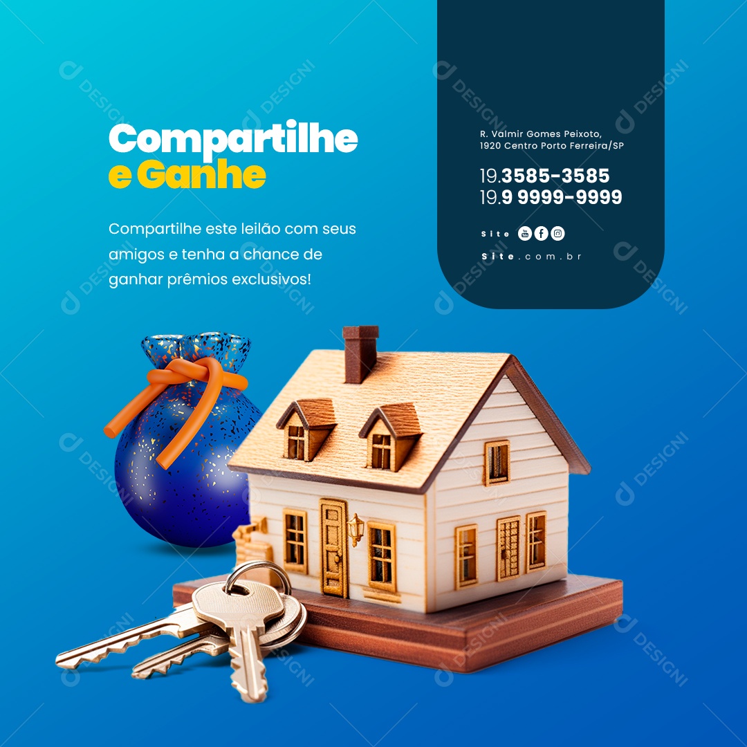 Leilão de Imóveis Compartilhe e Ganhe Social Media PSD Editável