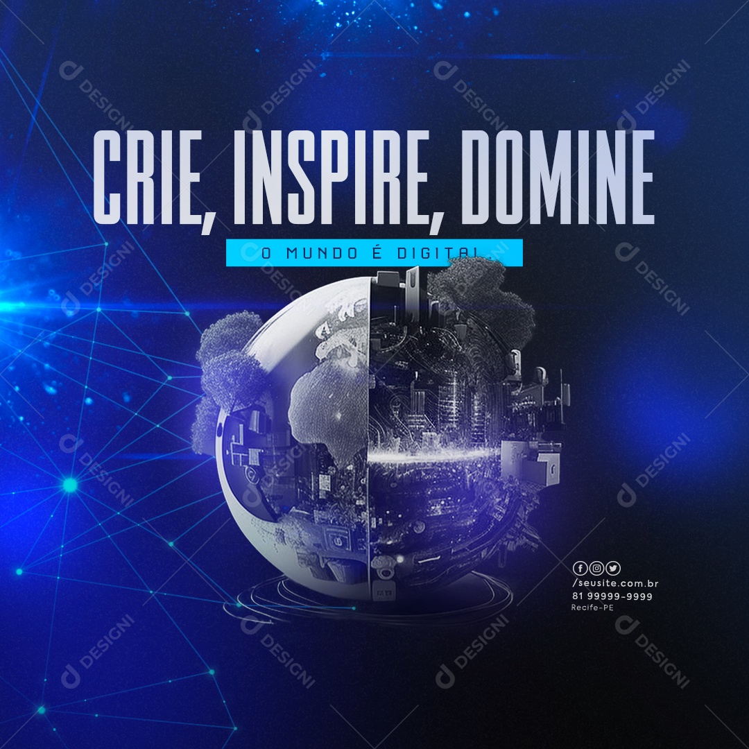 Marketing Digital Crie Inspire Domine o Mundo é Digital Social Media PSD Editável