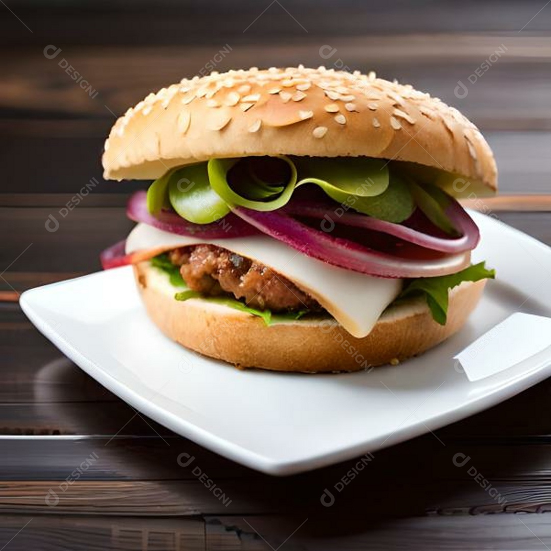 Delicioso sanduíche cheio de cebola e picles