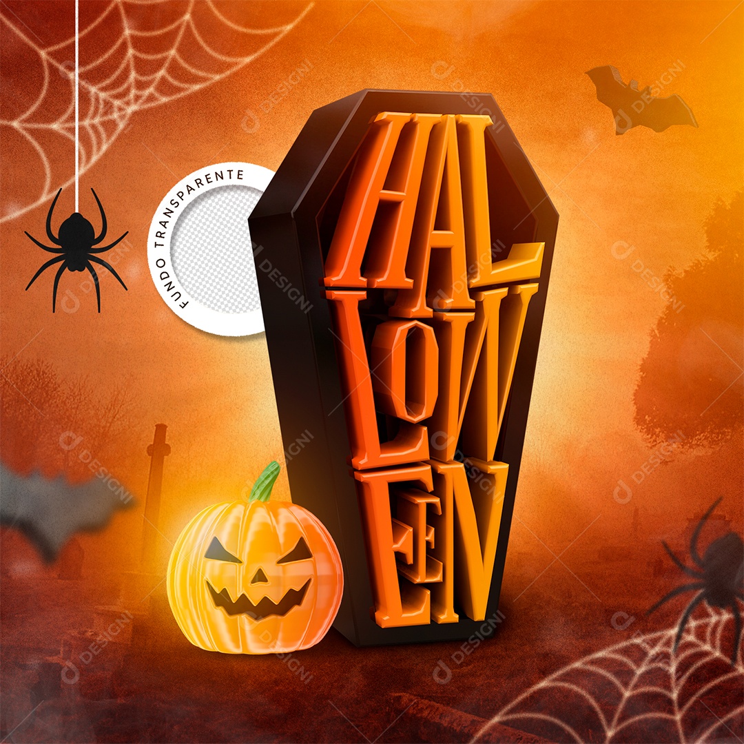 Halloween Selo 3D para Composição PSD