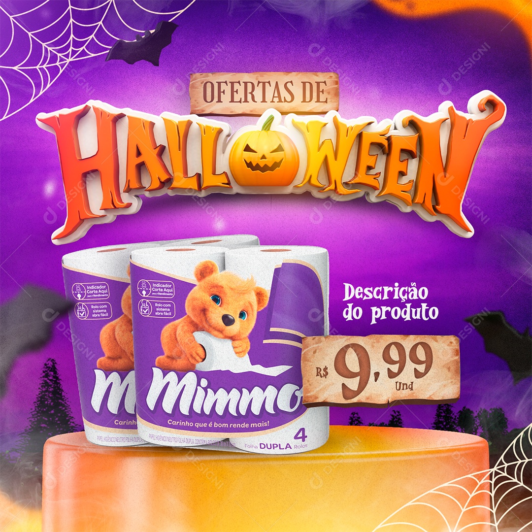 Ofertas de Halloween Supermercado Papel Higiênico 9,99 Socil Mídia PSD Editável