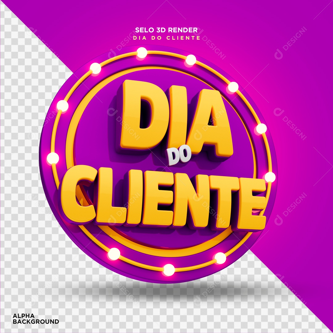 Dia do Cliente  Selo 3D Roxo Dourado para Composição PSD
