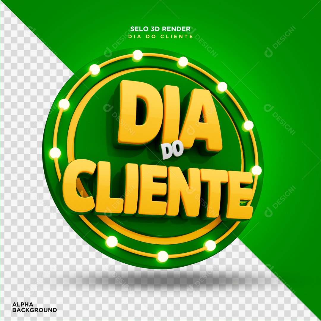 Dia Do Cliente Selo 3D Verde Dourado para Composição PSD