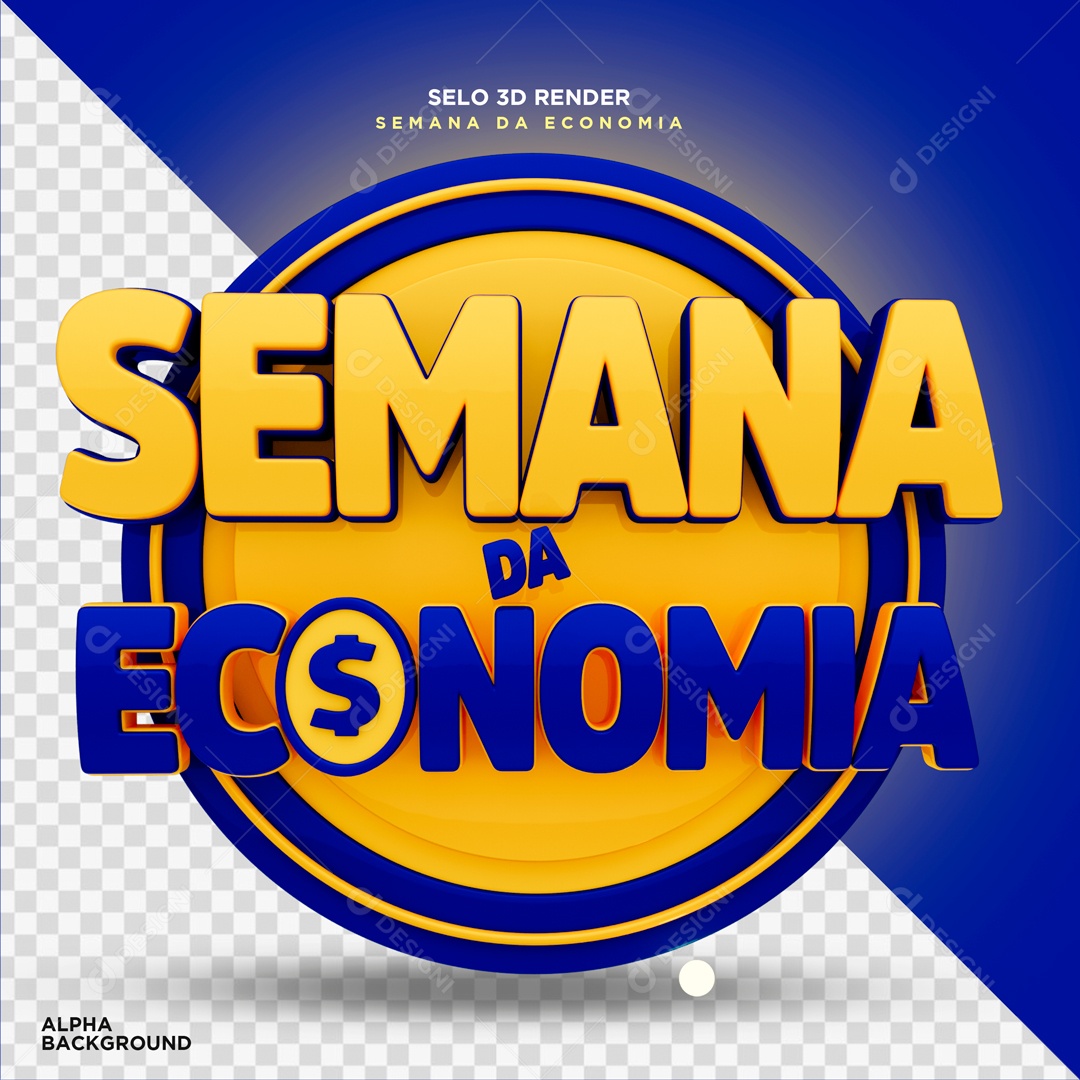 Selo 3D Semana Da Economia Azul Dourado Para Composição PSD