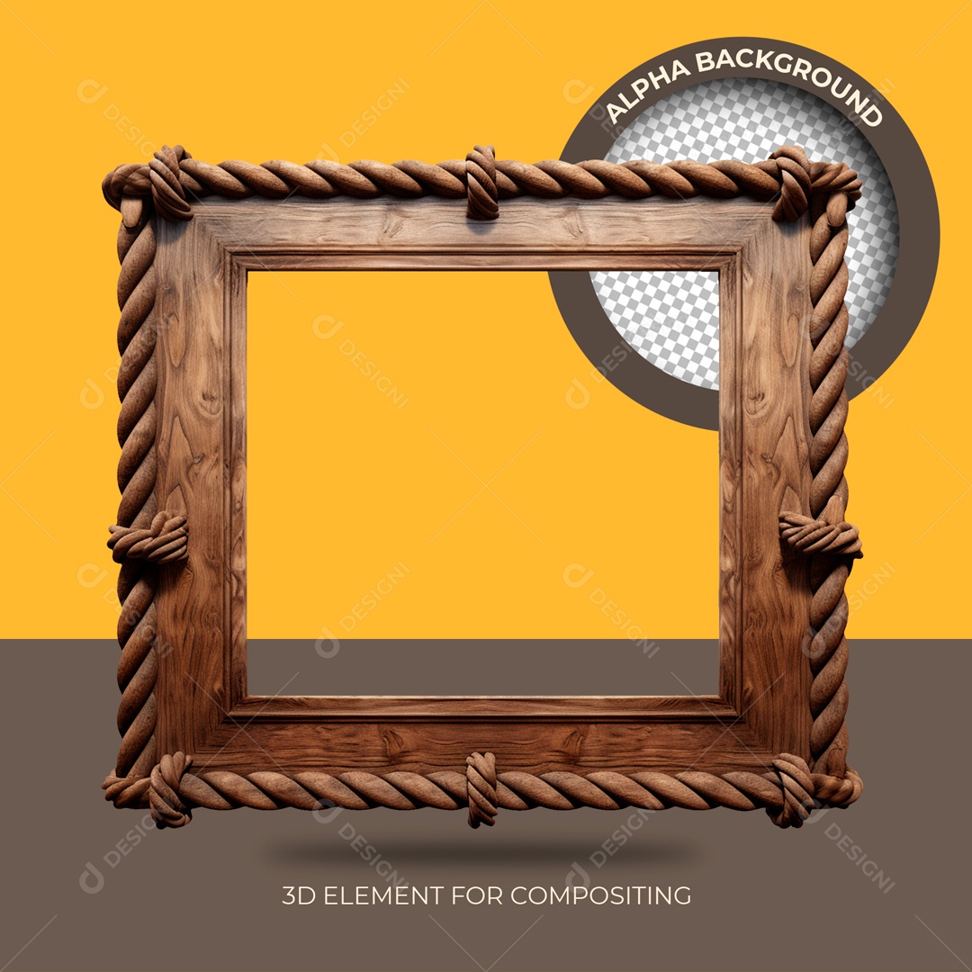 Quadro Moldura de Madeira Elemento 3D para Composição PSD