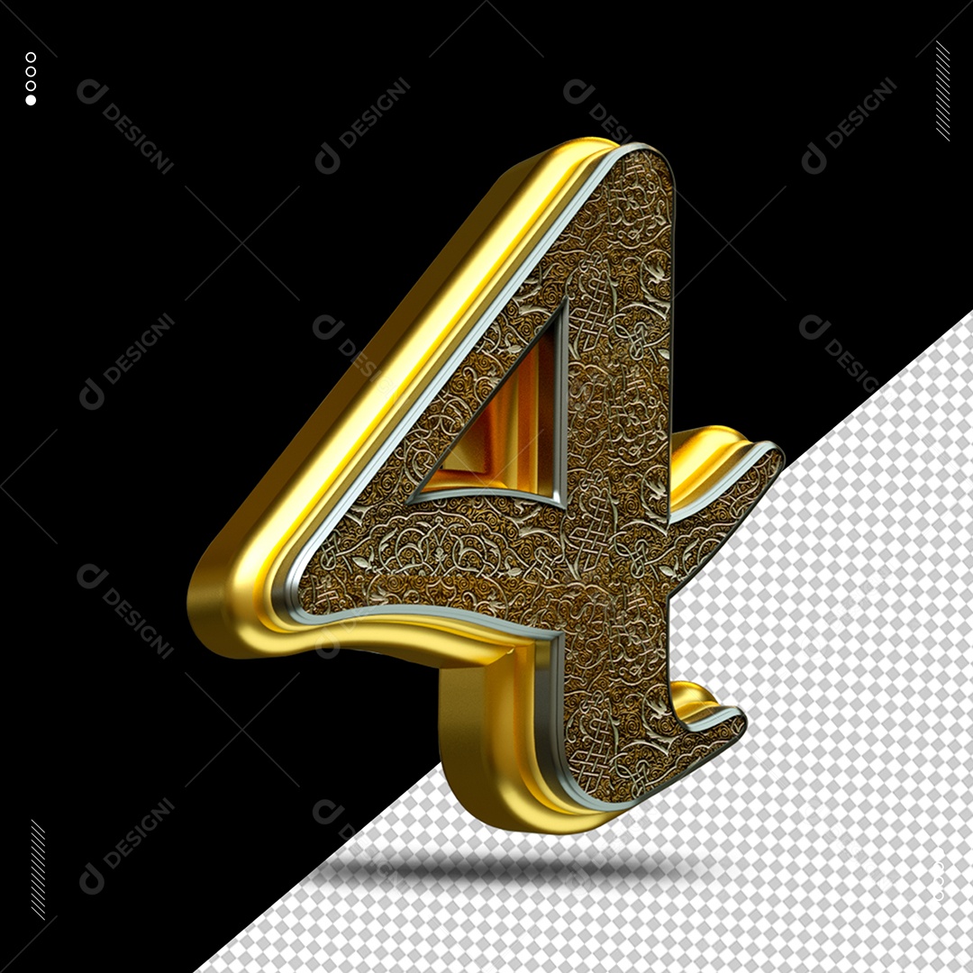 Número 4 Medieval Elemento 3D para Composição PSD