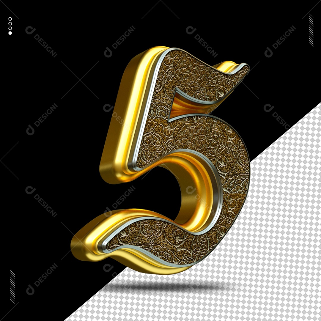 Número 5 Medieval Elemento 3D para Composição PSD