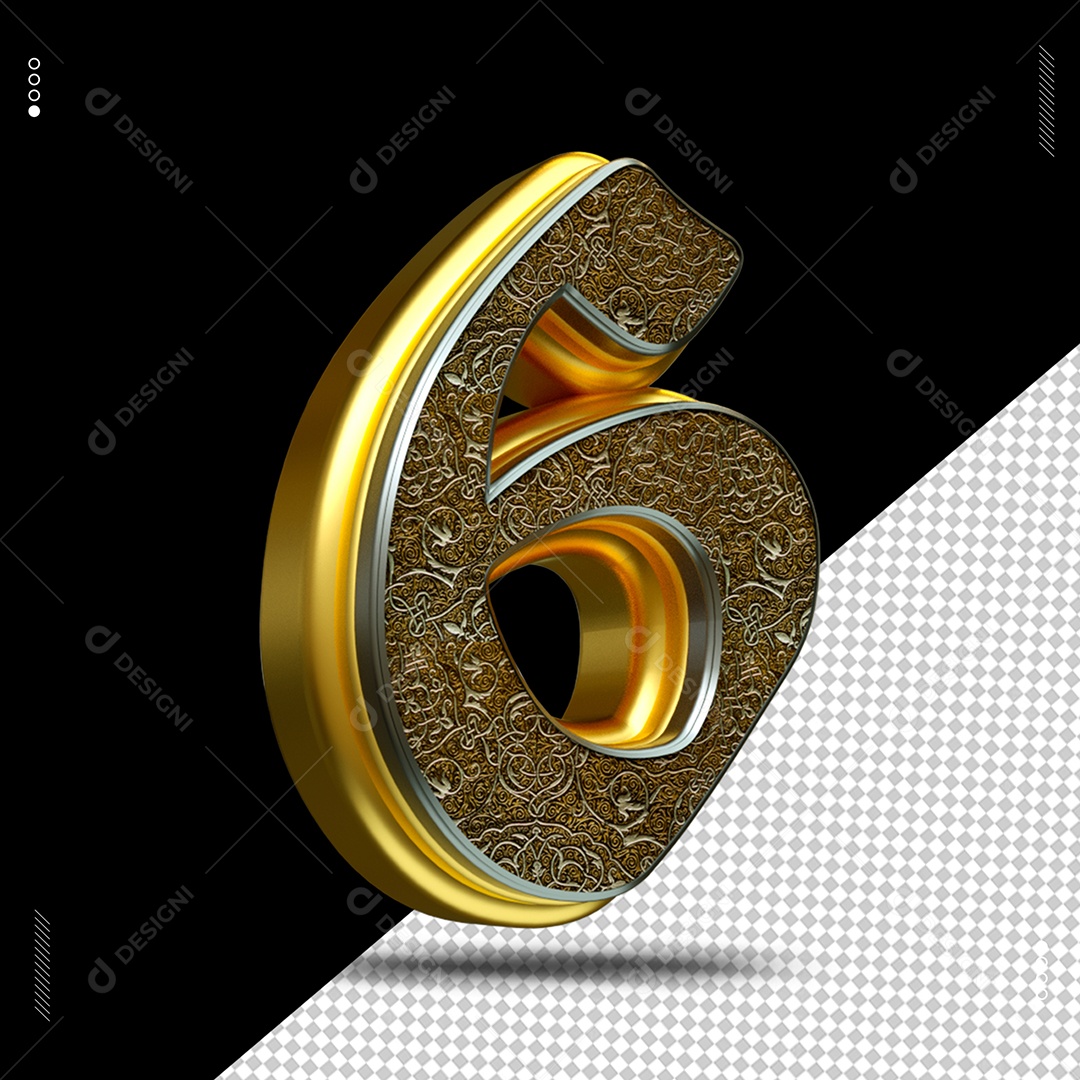 Número 6 Medieval Elemento 3D para Composição PSD