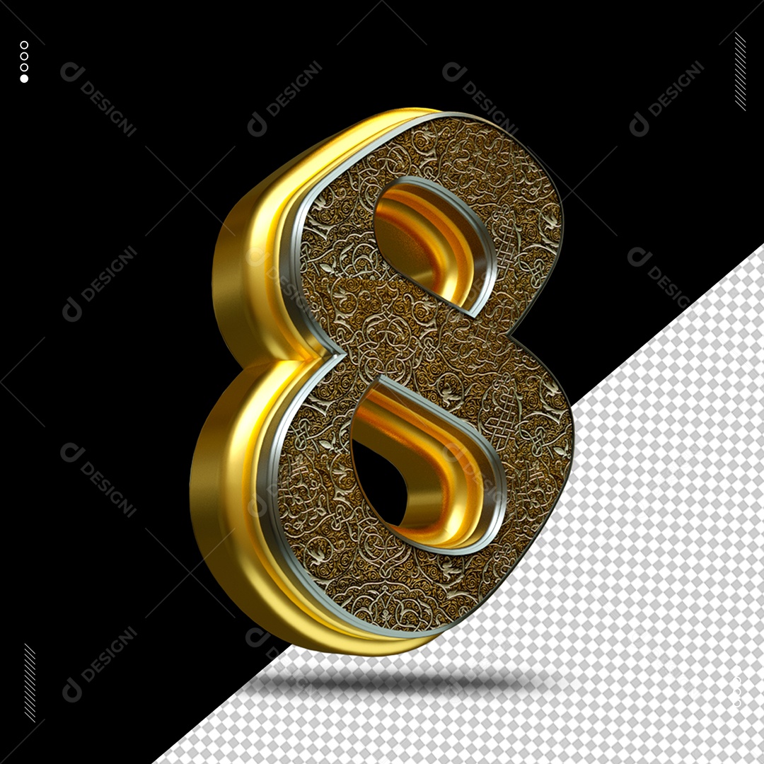 Número 8 Medieval Elemento 3D para Composição PSD