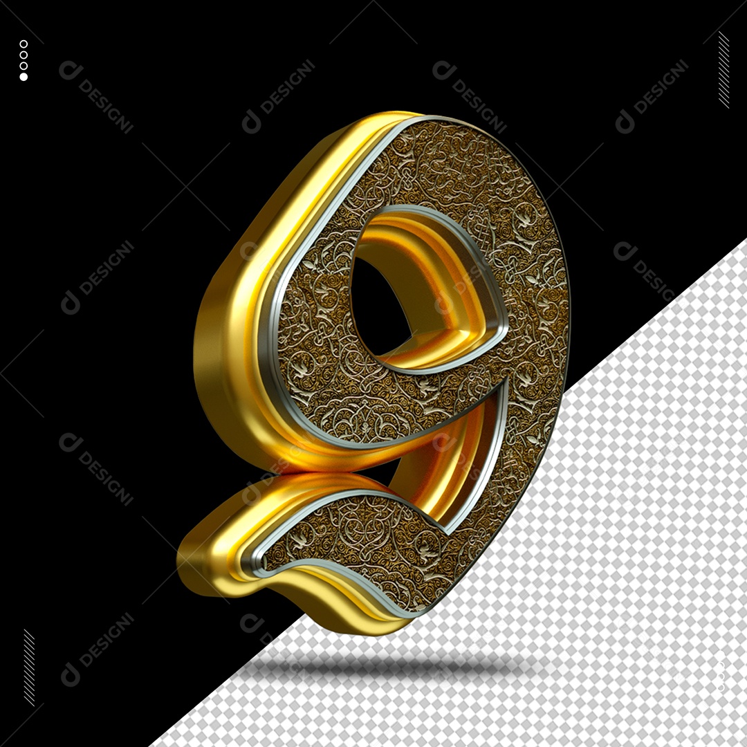 Número 9 Medieval Elemento 3D para Composição PSD