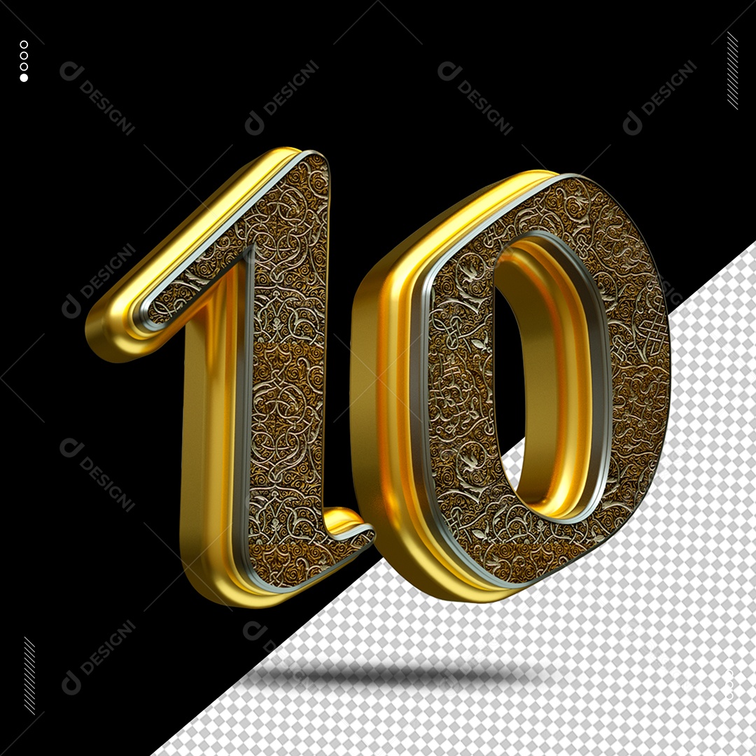 Número 10 Medieval Elemento 3D para Composição PSD