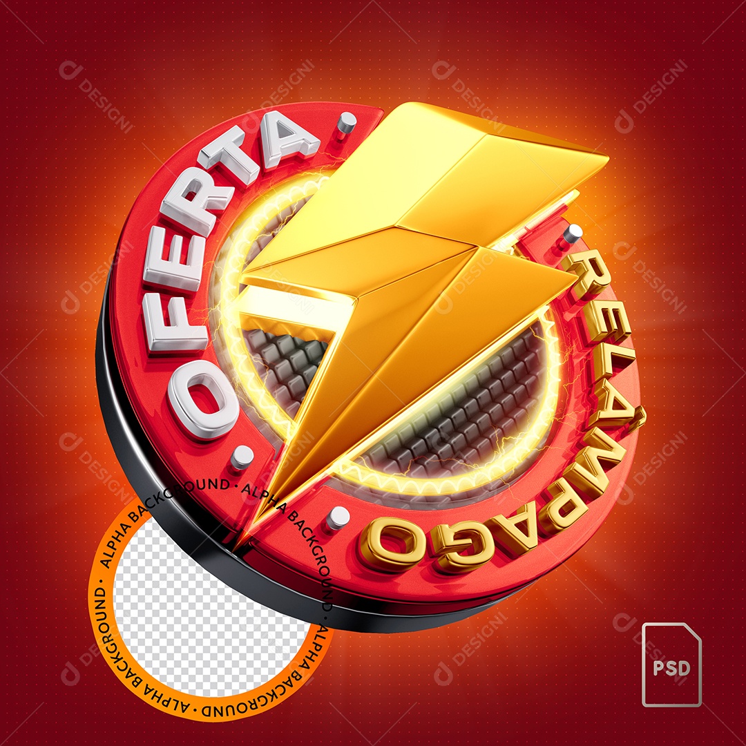 Oferta Relâmpago Selo 3D Para Composição PSD