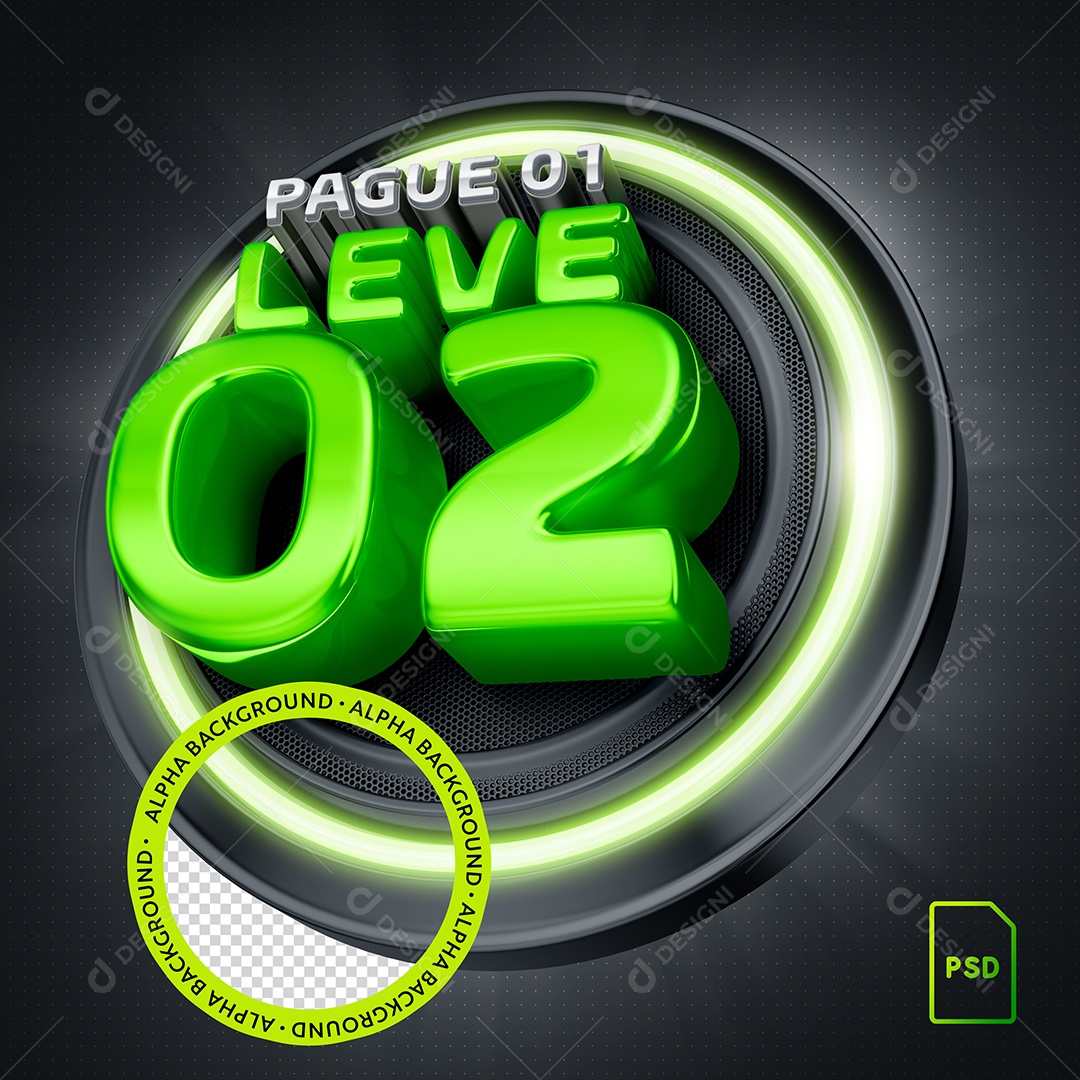 Selo 3D Pague 01 Leve 02 Para Composição PSD
