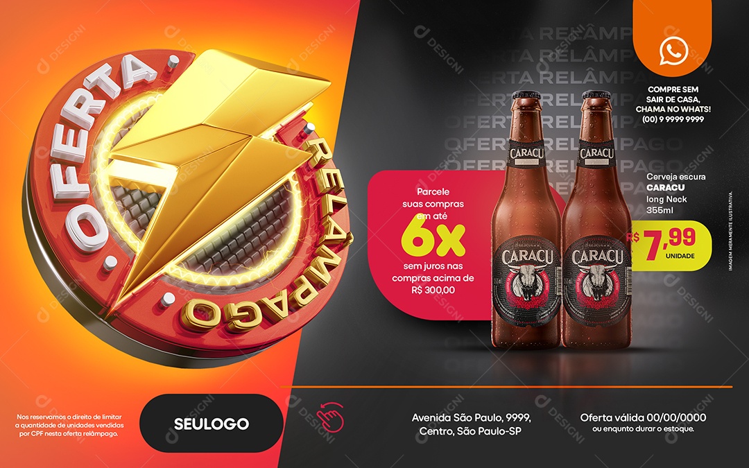 Social Media Banner Oferta Relâmpago Cerveja Distribuidora PSD Editável