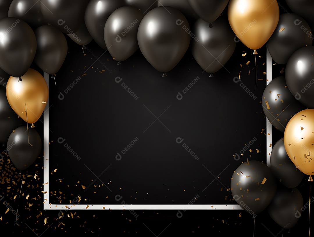 Cartaz de venda de sexta-feira negra com balões brilhantes com caixas de presente e fundo de moldura