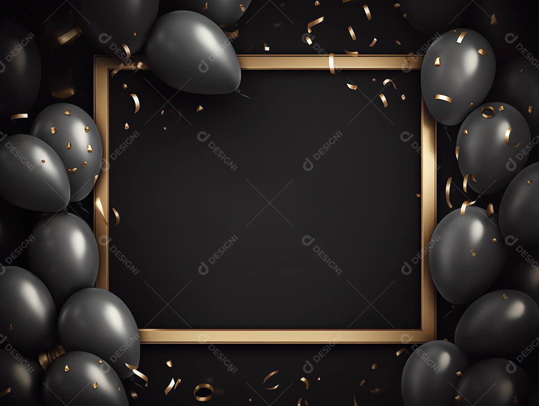 Cartaz de venda de sexta-feira negra com balões brilhantes com caixas de presente e fundo de moldura