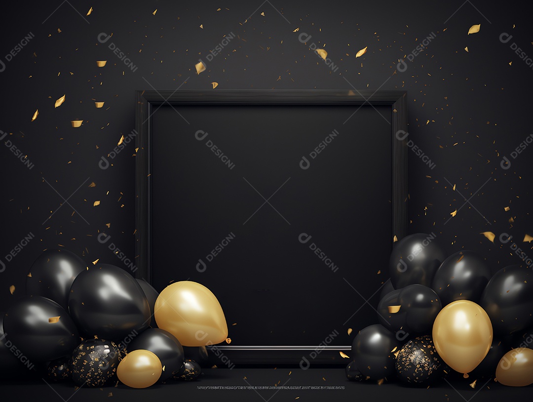 Cartaz de venda de sexta-feira negra com balões brilhantes com caixas de presente e fundo de moldura