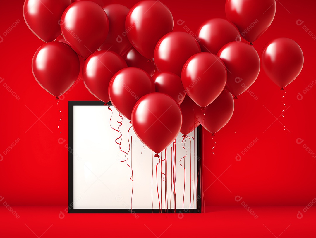 Cartaz de venda de sexta-feira negra com balões brilhantes com caixas de presente e moldura em fundo vermelho