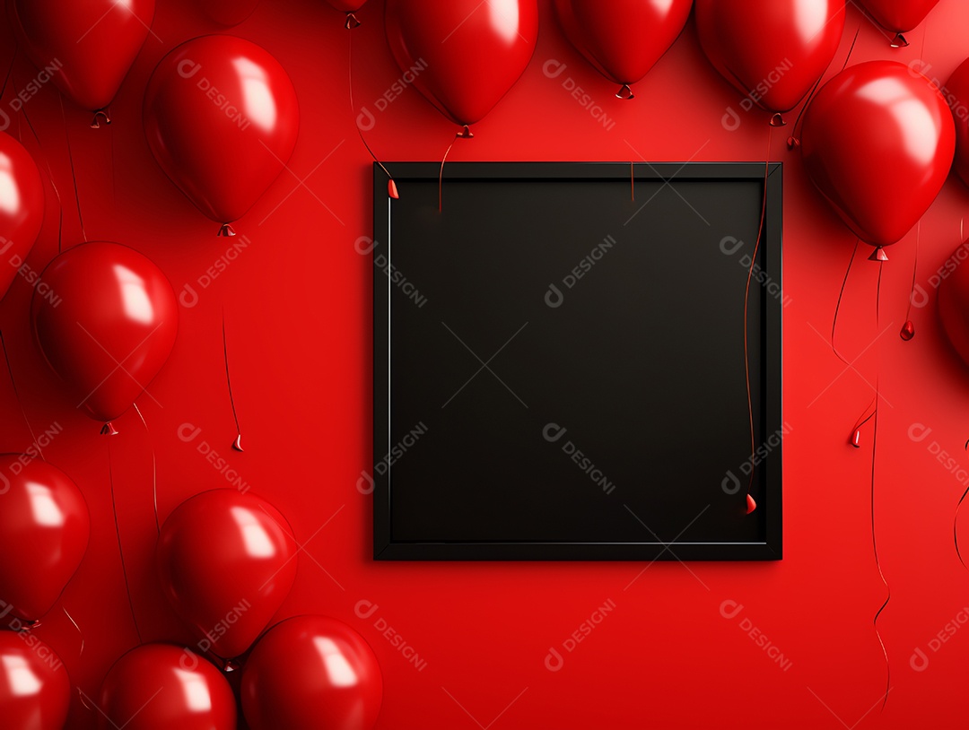 Cartaz de venda de sexta-feira negra com balões brilhantes com caixas de presente e moldura em fundo vermelho