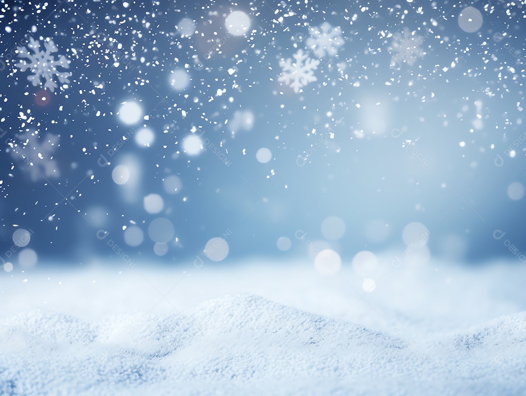 Neve abstrata caindo sobre fundo desfocado da paisagem de inverno, para design e modelo