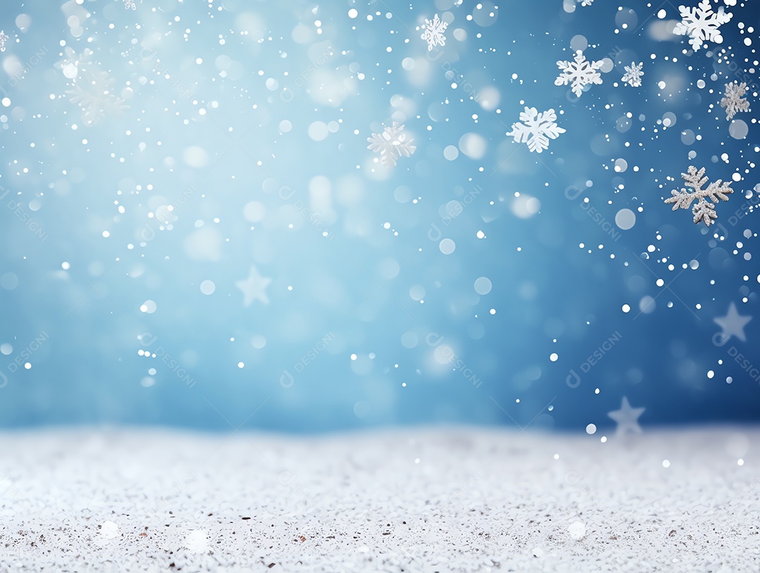 Neve abstrata caindo sobre fundo desfocado da paisagem de inverno, para design e modelo