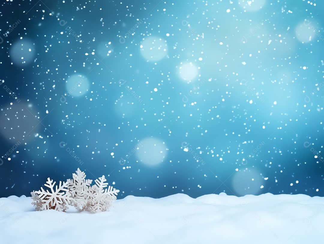 Neve abstrata caindo sobre fundo desfocado da paisagem de inverno, para design e modelo