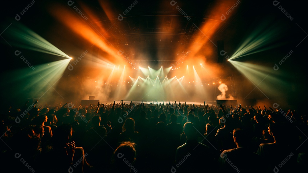 foto de um palco de show com público e muitas luzes