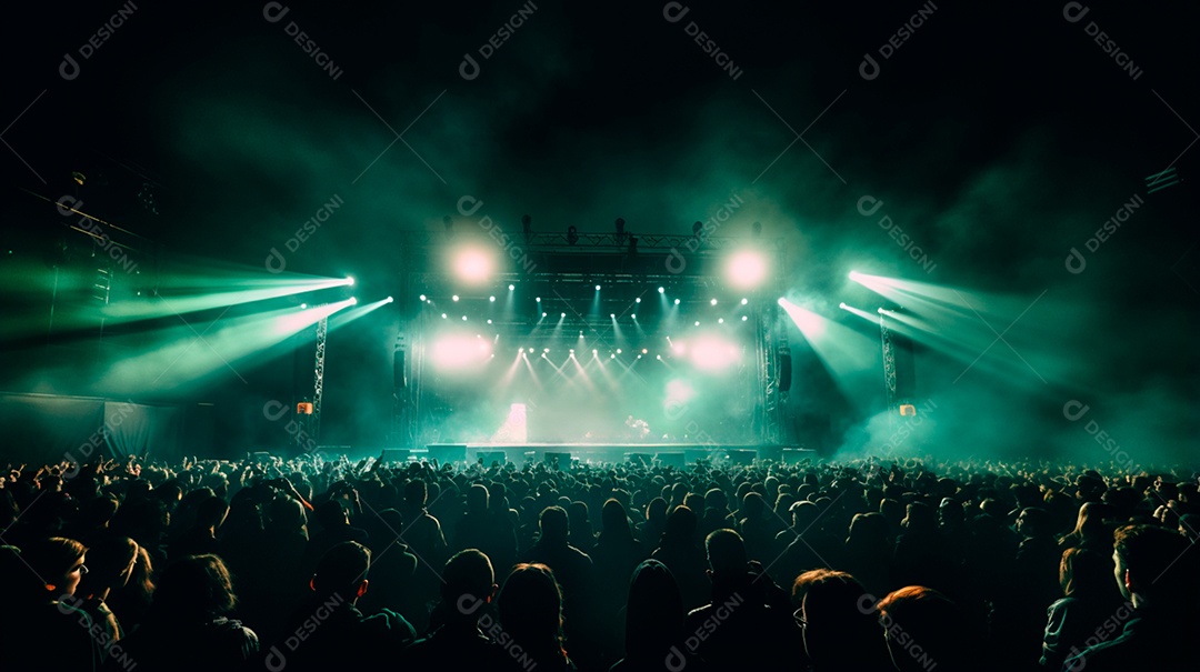 foto de um palco de show com público e muitas luzes