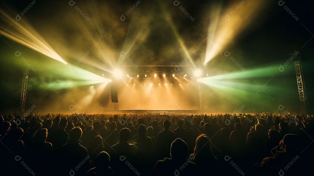 foto de um palco de show com público e muitas luzes