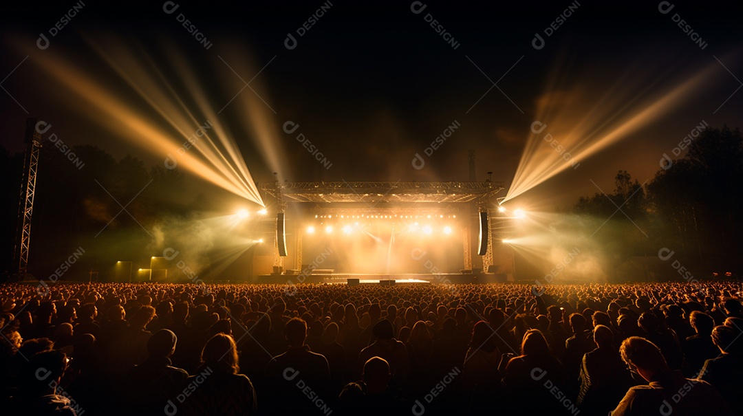 foto de um palco de show com público e muitas luzes