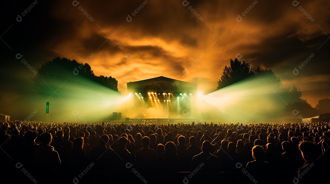 foto de um palco de show com público e muitas luzes