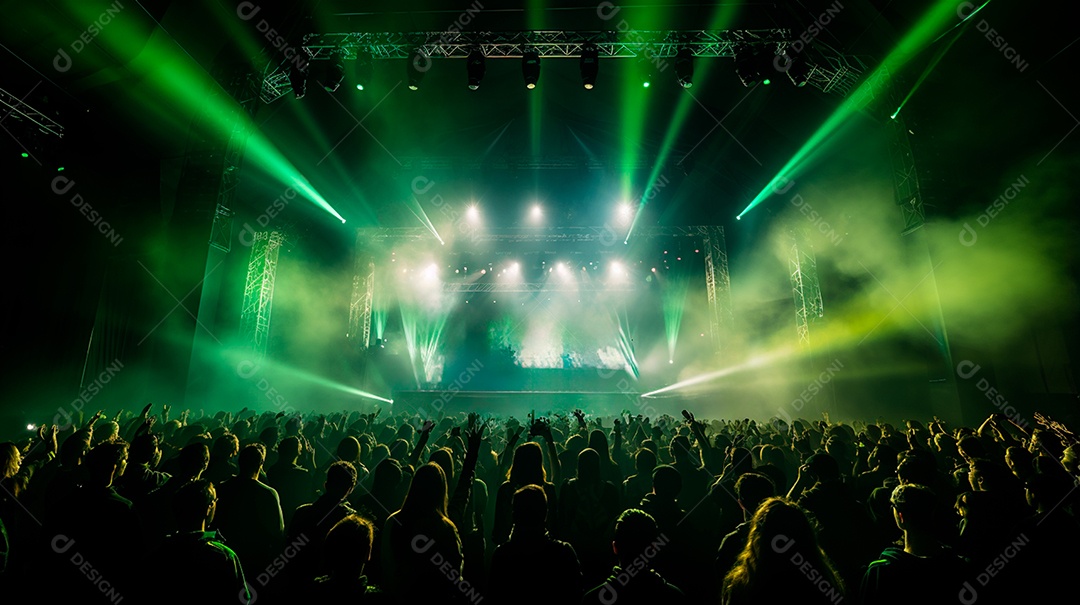 foto de um palco de show com público e muitas luzes