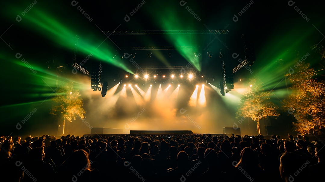 foto de um palco de show com público e muitas luzes