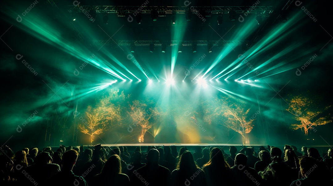 foto de um palco de show com público e muitas luzes