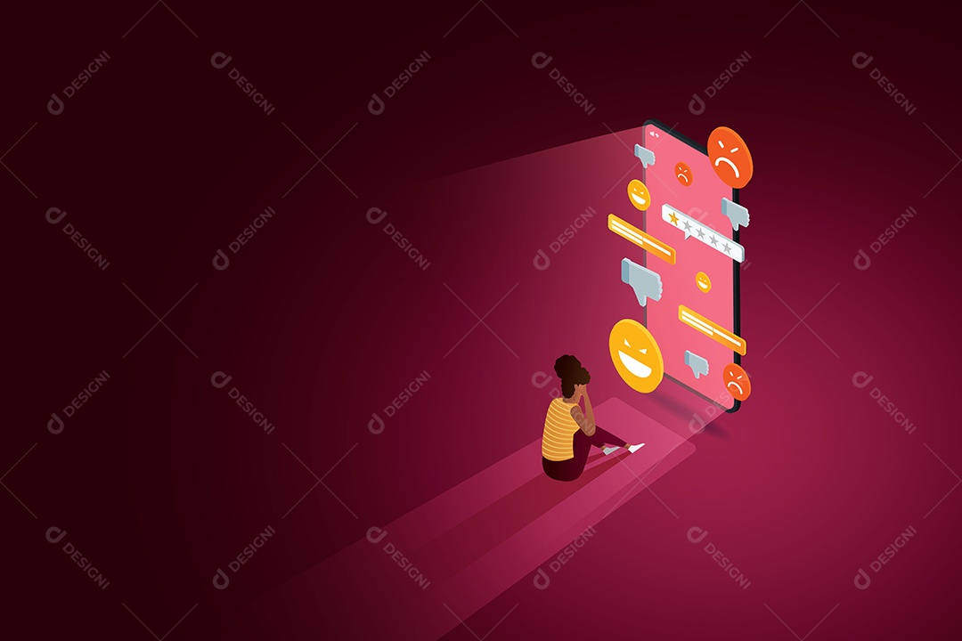 Menina Adolescente Em Depressão Estresse Mental de Mensagens Em Redes Sociais o Conceito de Bullying Online Em Smartphones Vetor EPS